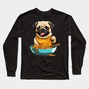 Pug Eating Ramen Long Sleeve T-Shirt